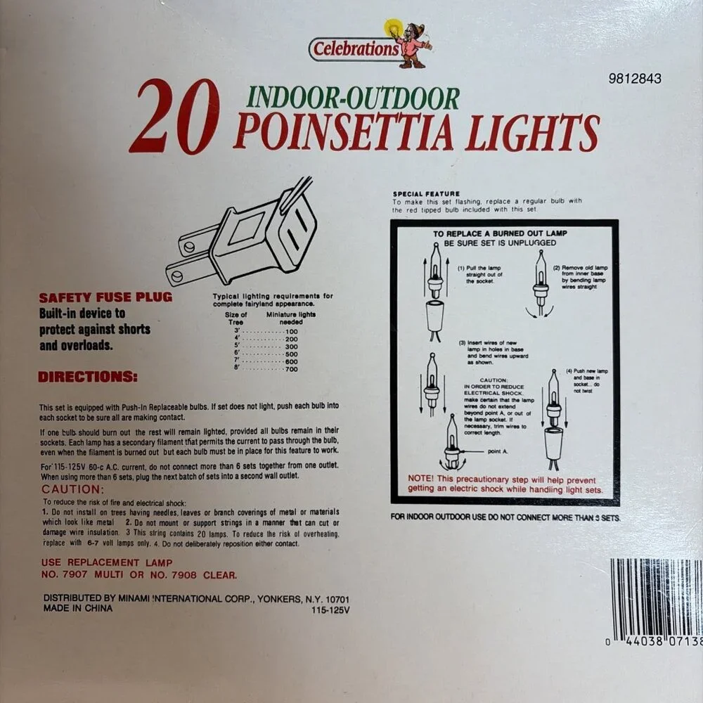 Vintage Celebrations Christmas Poinsettia Lights (20) Indoor/Outdoor New In Box